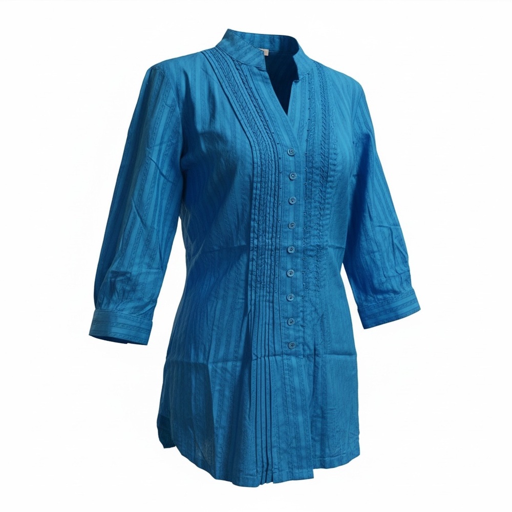 Vintage Boho Chic Blue Striped Chico’s Blouse